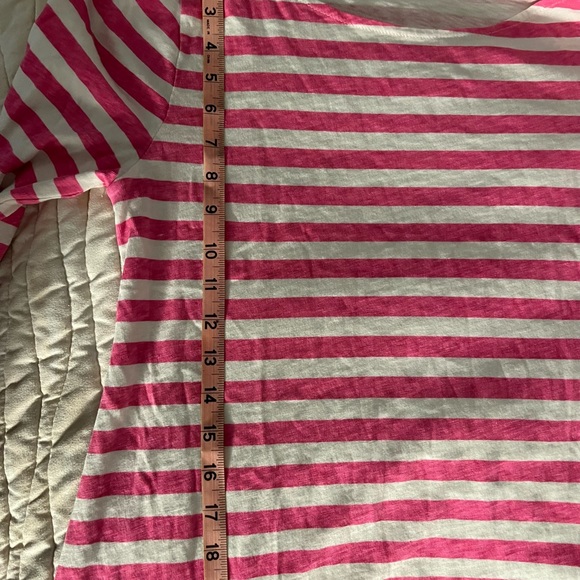 J Crew Factory Pink & White Cabana Stripe 3/4 Sleeve top 100% Cotton Size S/M - Picture 4 of 6